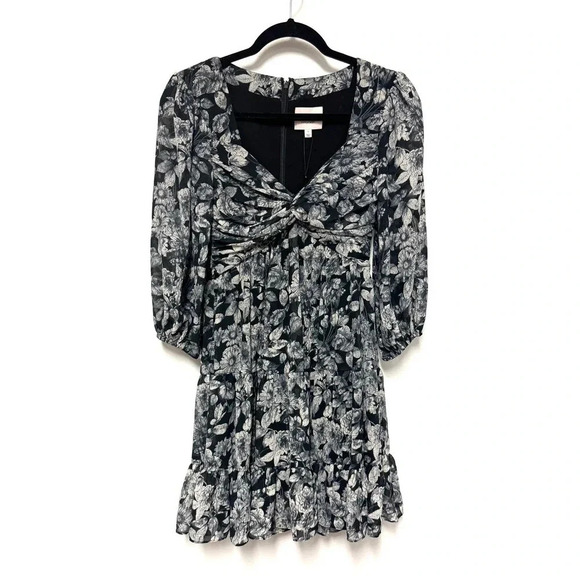 NWOT $395 Cinq a Sept Harlie Twisted Floral Tiered Mini Balloon Sleeve Dress - Picture 5 of 12